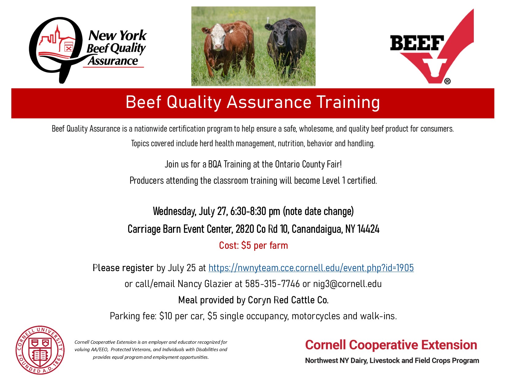 Beef Quality Assurance Training in Ontario County